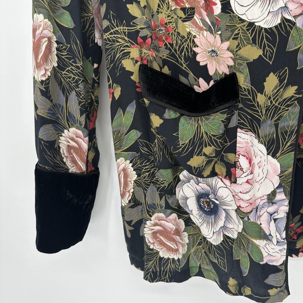 Miss Me Small Floral Kimono Jacket Floral Velvet Trim Boho Romantic Duster Boho - Picture 4 of 9